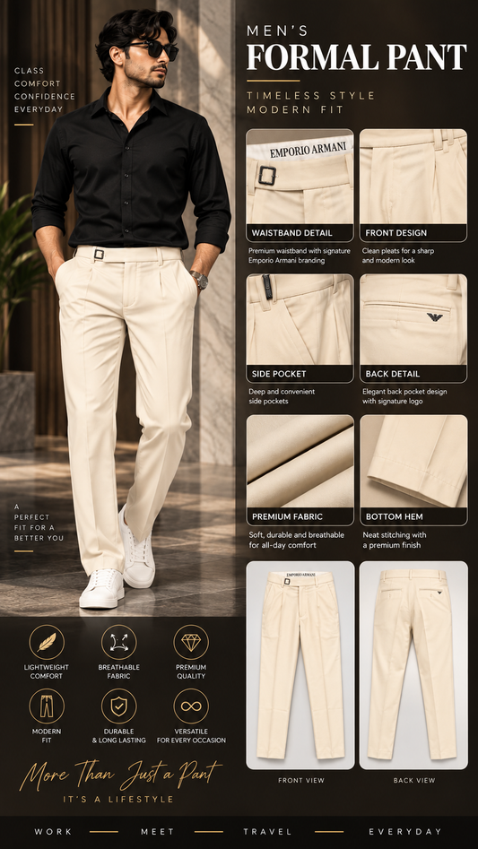Men’s Premium Baggy Formal Pant – Off-White | Relaxed Fit Dress Pants