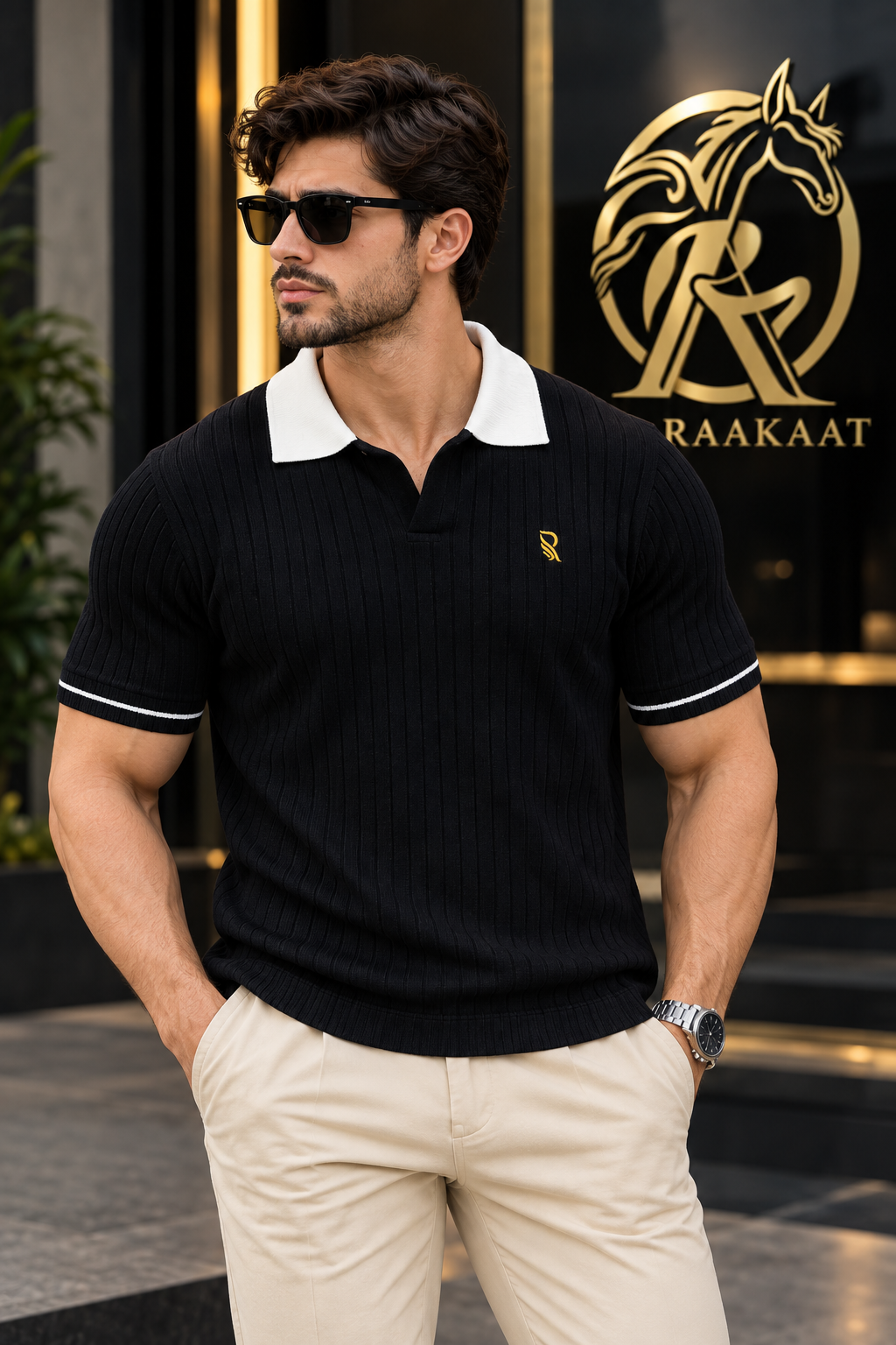 Men’s Premium Old Money Polo T-Shirt – Black & White |