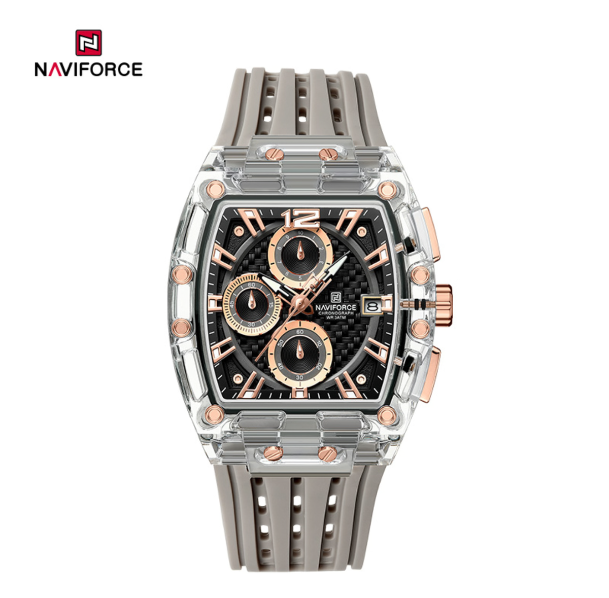 W10-Naviforce Luxury Chronograph Watch with Transparent Case and Black Dial - Raakaat
