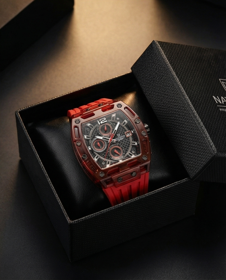 W11-Naviforce Men's Red Chronograph Watch with Black Dial - Raakaat