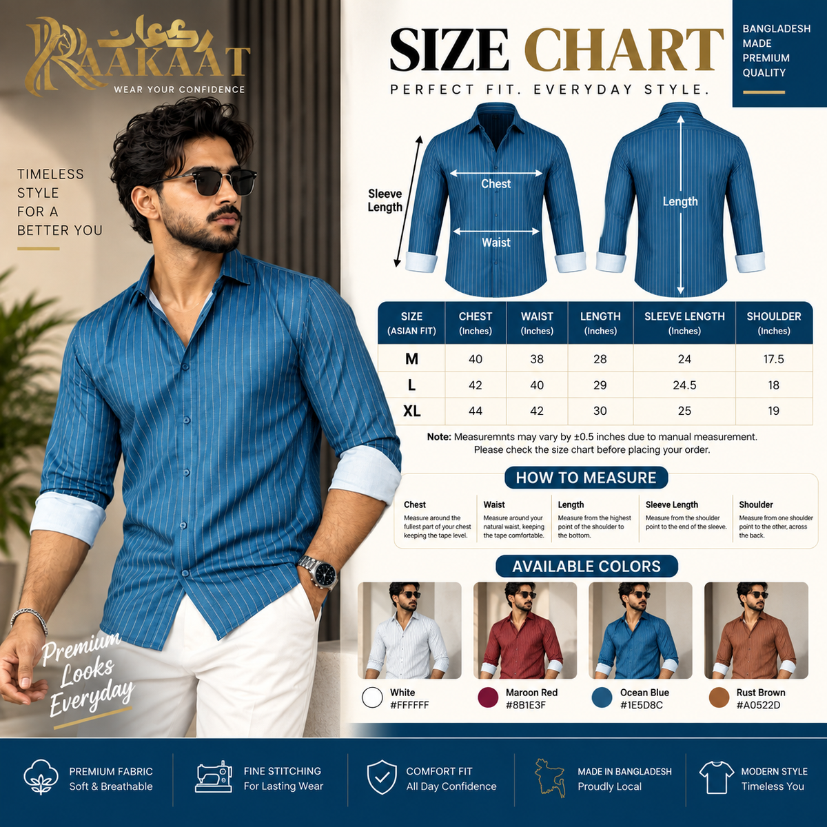 Premium Ocean Blue Pinstripe Men’s Shirt – Slim Fit Long Sleeve |