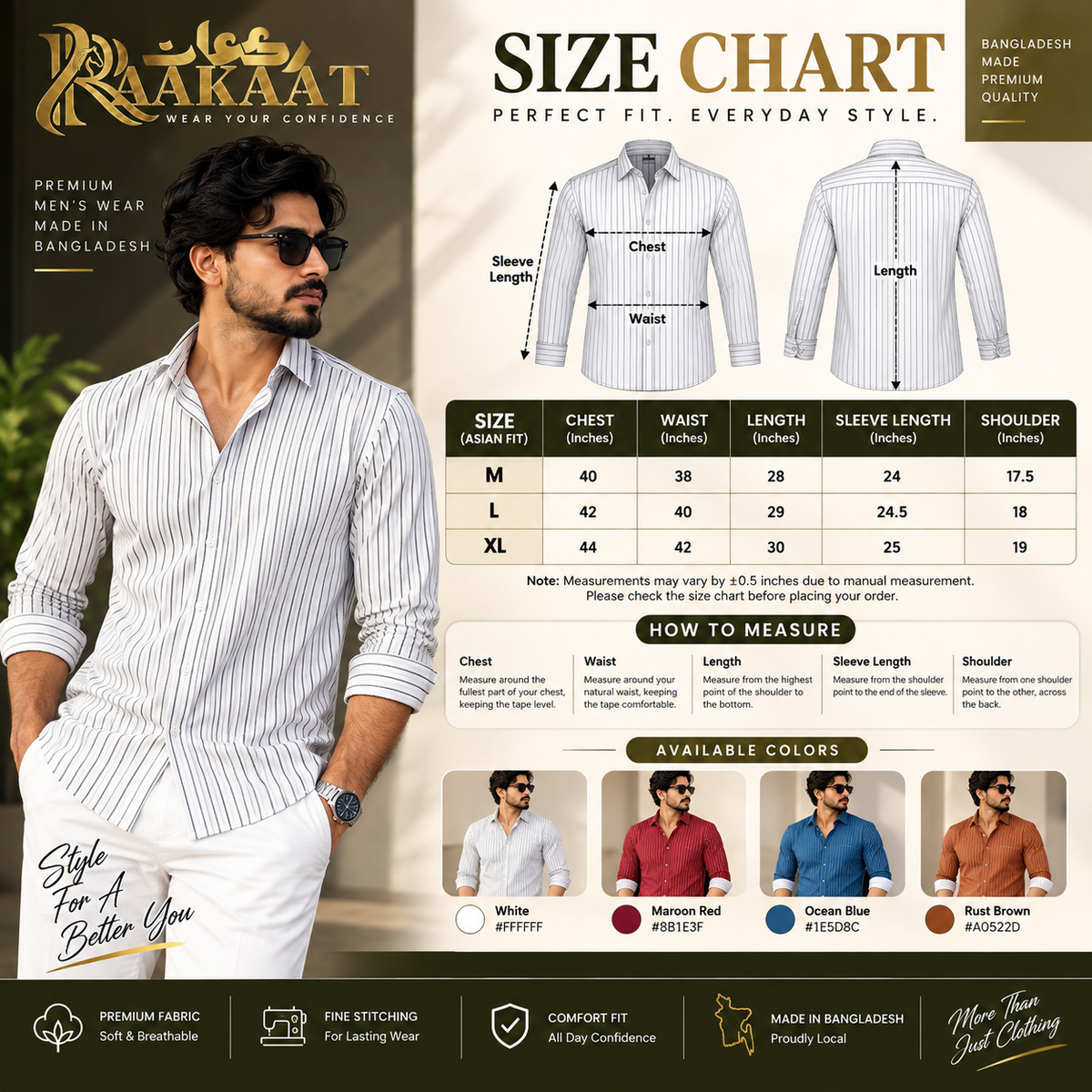Premium Men’s White Striped Shirt – Slim Fit Long Sleeve |