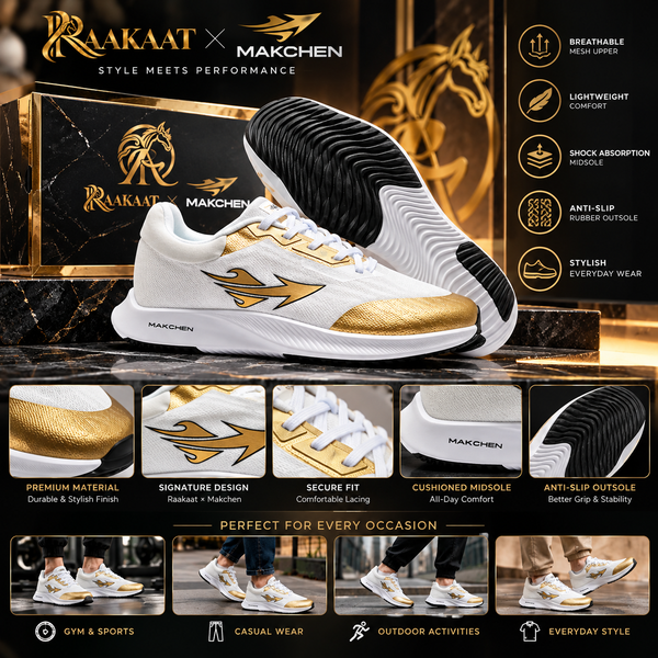 MAKCHEN White & Gold Premium Sneakers | RK-SH-015