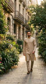 Harvest Gold Textured Panjabi with Intricate Zari Accents P0015