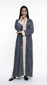 Premium Floral-Embroidered Contrast Abaya | A0013