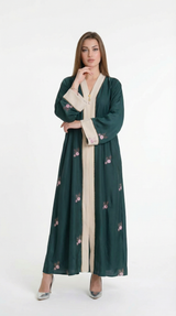 Premium Floral-Embroidered Contrast Abaya | A0013