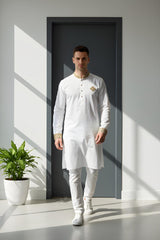 Pure White Slim-Fit Panjabi with Gilded Accents | Eid Collection P0021