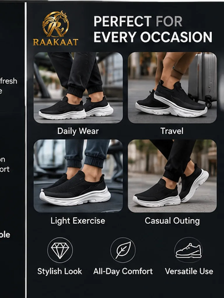 Black slip-on shoes RK-SH-011 everyday travel and casual use