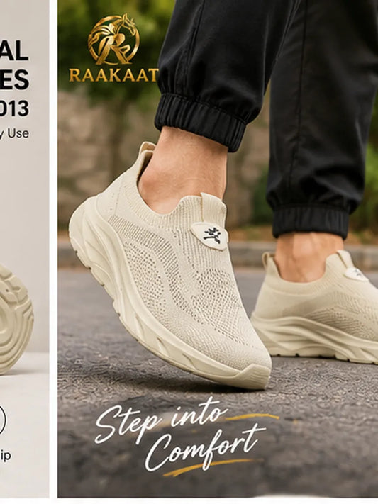 Men wearing beige slip-on walking shoes RK-SH-013