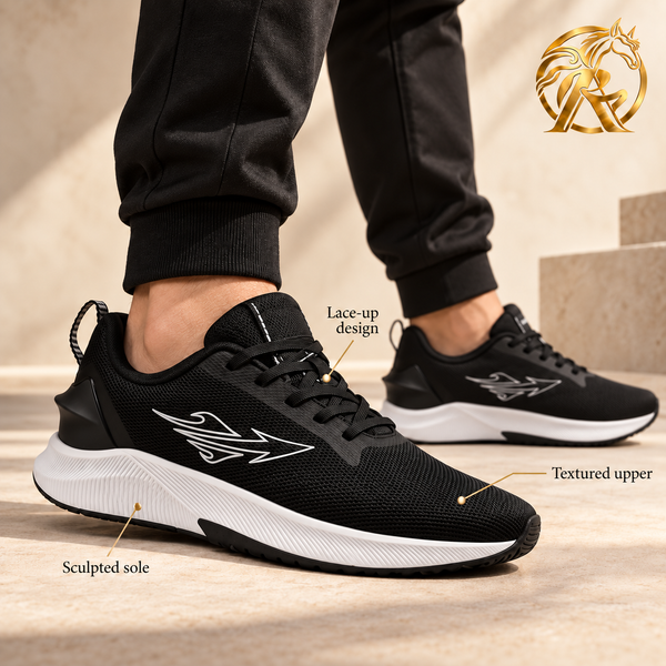 Men's Black & White Emblem Lace-Up Sneakers - model view