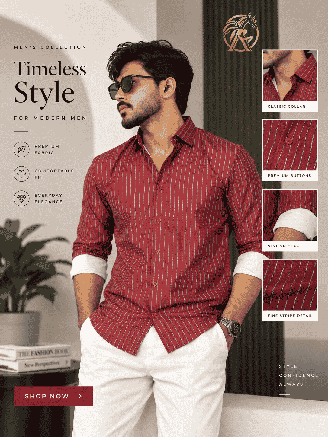 Premium Crimson Red Pinstripe Men’s Shirt – Slim Fit Long Sleeve |