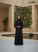 Hand-Crafted Textured Embroidery Abaya Set A0004 in black, featuring a tailored silhouette and matching hijab.