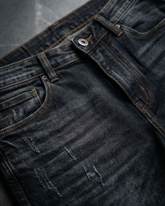 Deep Ocean – Textured Rain-Wash Slim Denim | 14 - Raakaat