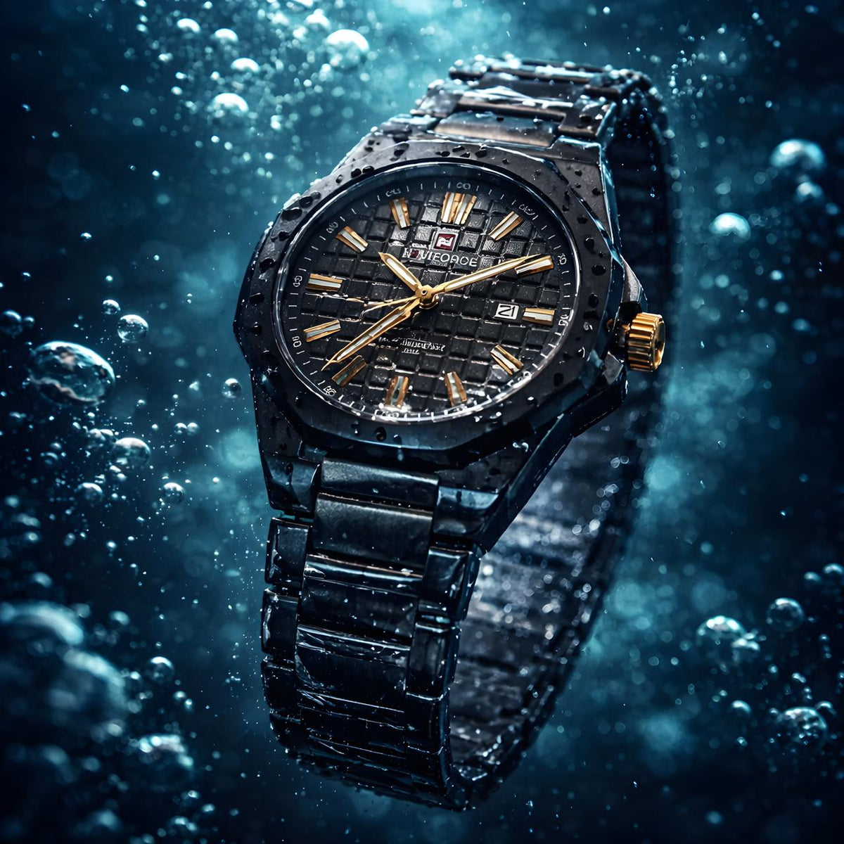 W2-NAVIFORCE Phantom Black Edition – Men’s Luxury Stainless Steel Watch with Rose Gold Accents - Raakaat