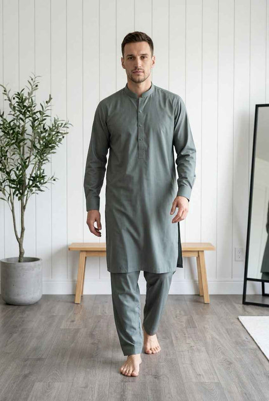 Sophisticated Slate Grey Men's Salwar Kameez – Urban Elegance Edition | SK03 - Raakaat