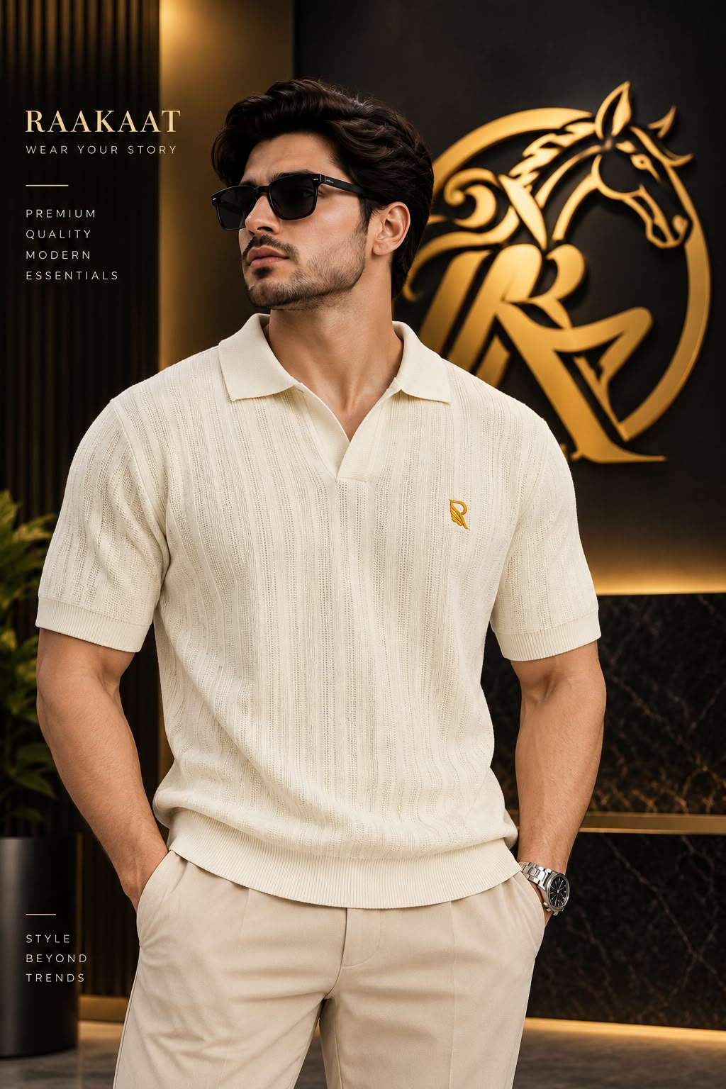Men’s Premium Cream Old Money Polo T-Shirt