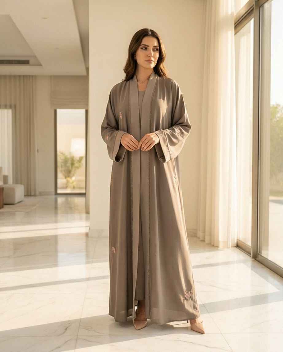 Embroidered Open Abaya with Inner Attached A0002 - Elegant & Stylish - Raakaat