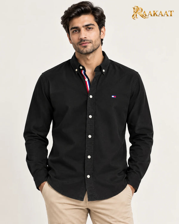 Men's black long-sleeve shirt — front
