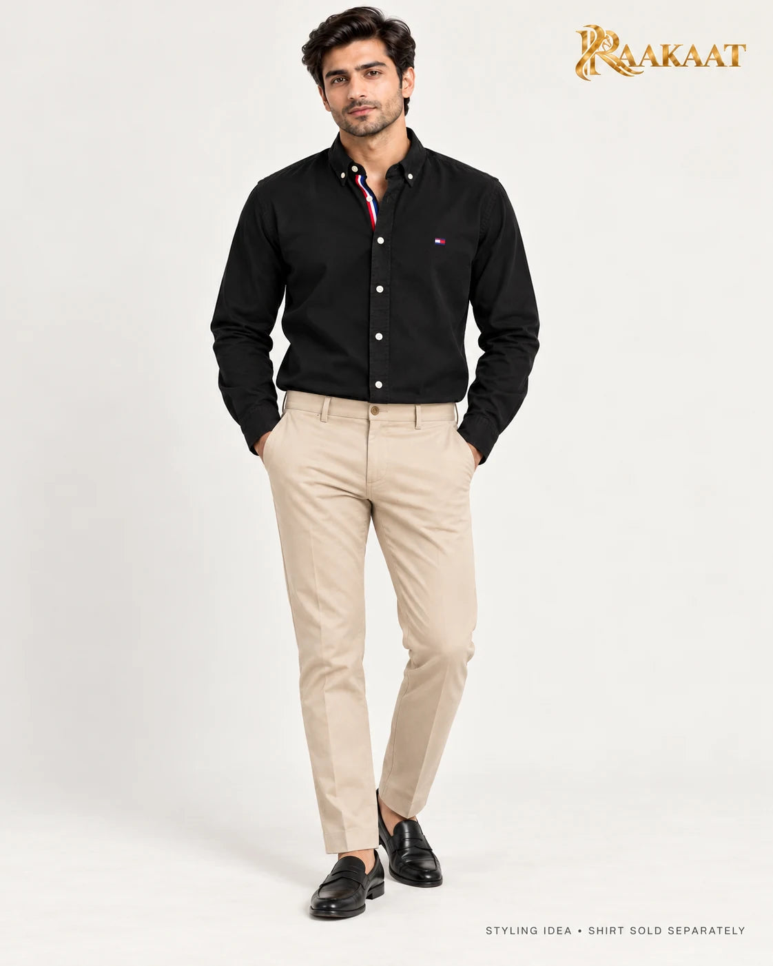 Men's black long-sleeve shirt — styling idea
