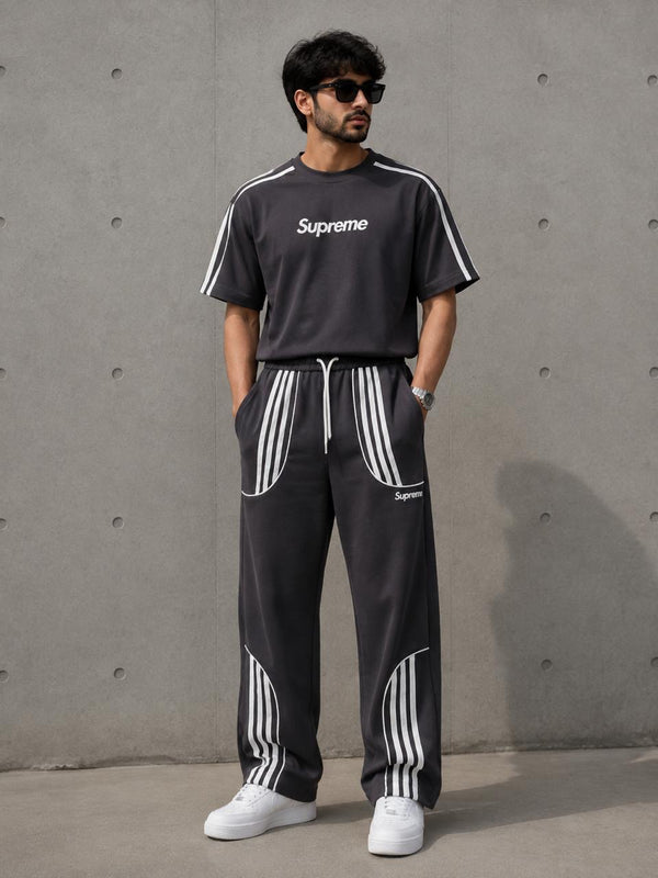 Men's charcoal grey matching short sleeve T-shirt and jogger pants set