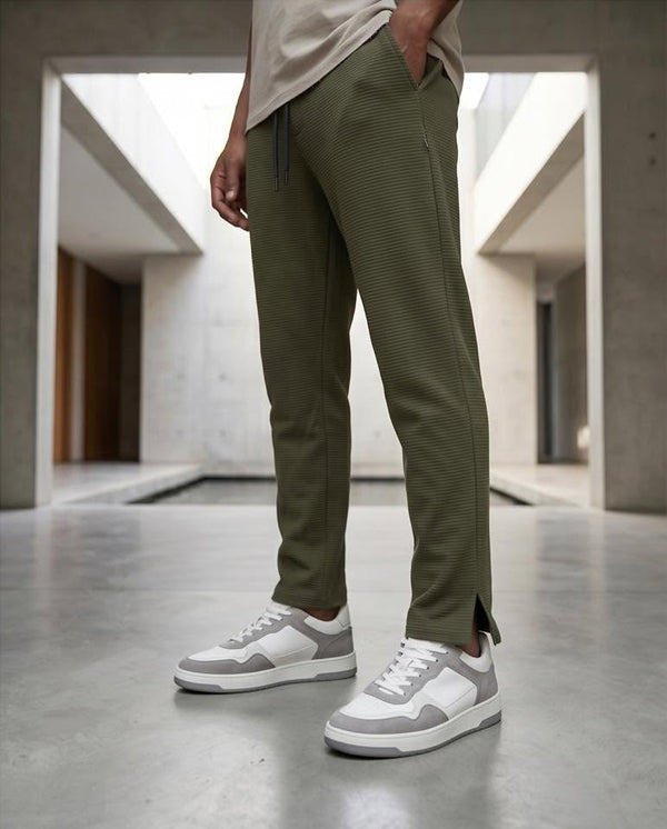 Raakaat olive green ribbed men's pants front view