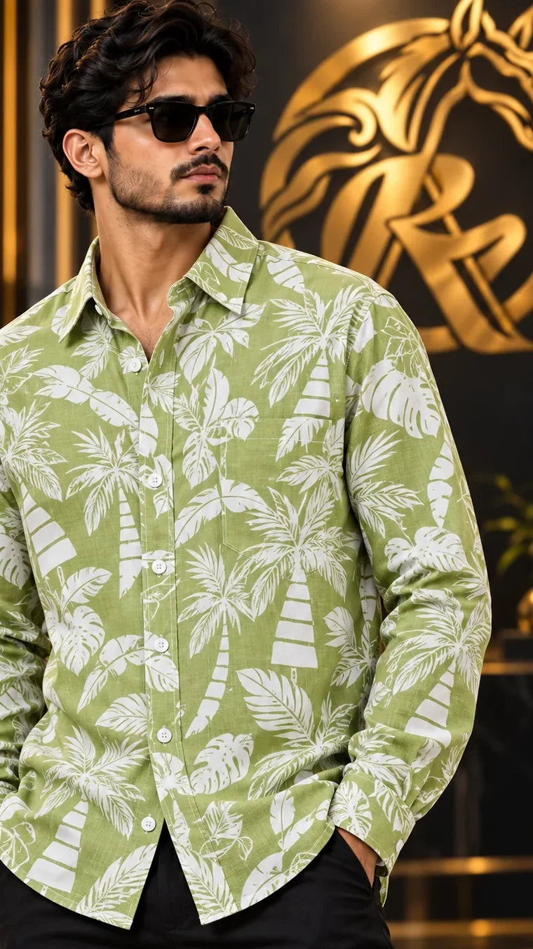 Front shirt close-up showing olive fabric, collar, buttons and oversized silhouette – Raakaat