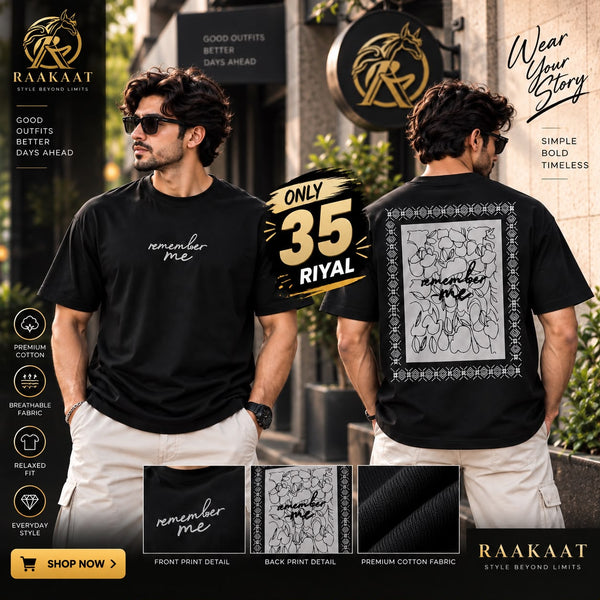 Raakaat black Remember Me oversized graphic T-shirt product poster