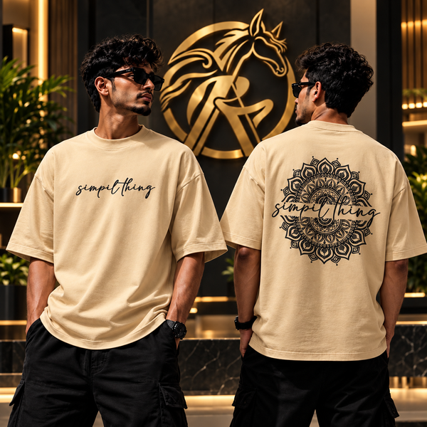 Raakaat beige Simpil Thing oversized graphic T-shirt front and back view