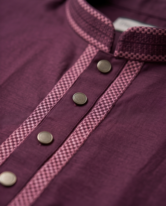 Royal Maroon Stretch Cotton Panjabi – Men’s Premium Embroidered Traditional Wear | 434 - Raakaat