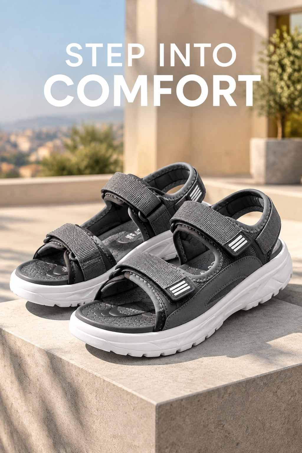 Water Fish Men's Adjustable Sport Sandals – Grey