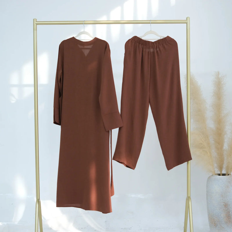 New Muslim Sets for Women Button Long Tops Pants 2 Piece Suit Dress Turkey Kaftan Dubai Abaya Eid Ramadan Islam Clothing Outfits