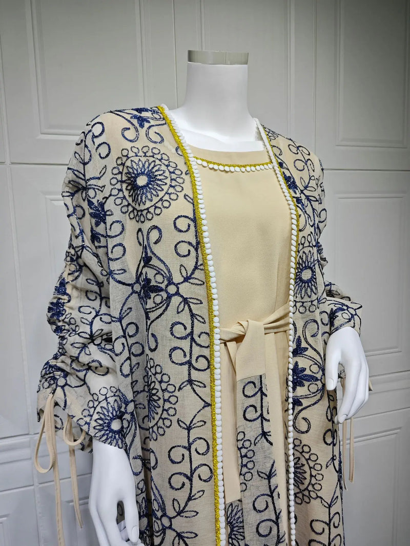 Ramadan Eid Djellaba Kimono Jalabiya Muslim Sets for Women Dubai Abaya Turkey Kaftan Robe Caftan Marocain Femme Islam Clothing