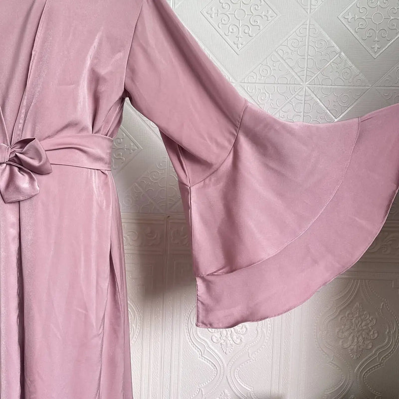 Muslim Abaya For Women Eid Dress 2 Piece Set Morocco Ramadan Satin Lace-up Abayas Kaftan Islam Cardigan Dubai Arab Long Robe