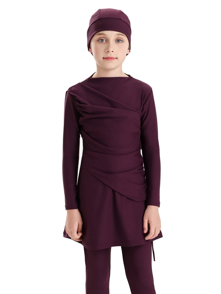 New 2025 Islamic Dubai Modest Abaya 3 Piece Set Burkini Muslim Kids Swimwear Girl With Swim Cap Femme Musulmane Clothing