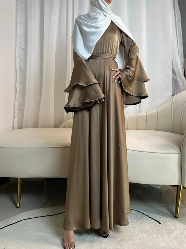 Flare Sleeve Dress for Women Abaya Muslim Women 3 Piece Set Dresses Sashes Scarf Vestidos Jalabiya Arab Robe Ramadan 2025
