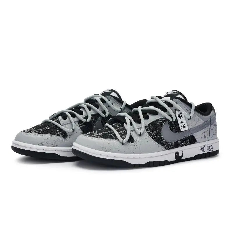 [Custom Female style in black and white]Nike Dunk 811 Manufacture Ink White Low-Top Skateboard Shoes GS Gray Black