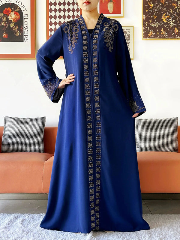 2025 New Lady Elegant Dress Chiffon Open Abaya with Zipper Muslim Women Dress Islamic Clothing Cardigan Abaya Women Muslim Dress