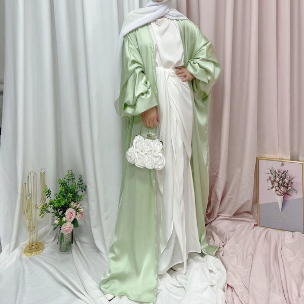 Muslim Elegant Puff Sleeve Long Dress Women's Prayer Garment Dubai 2024 Luxury Kaftan Kebaya Turkey Party Ramadan Abaya Beige
