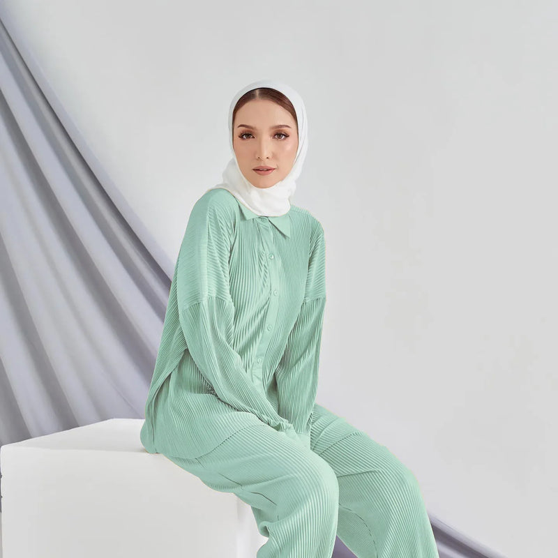 Malaysia Plain Muslim Women Long Sleeve Tops Blouse Pants Islam Abaya Dubai Ramadan Arab Clothes 2 Piece Set Modest Kaftan Suit