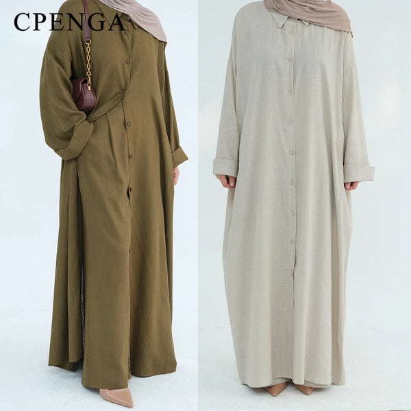 Ramadan Two Piece Linen Muslim Set for Women Elegant Dubai Modest Clothing Islamic Femme Travel Outfit Fashion Turkey Suit 2025
