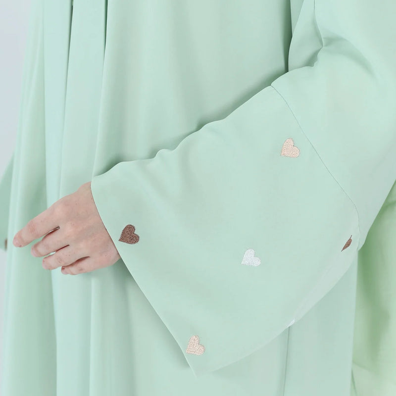 Love Heart Embroidery  Fashion Soft Open Front Abaya Dubai 2024 Luxury Muslim Kaftan Elegant Cardigan Caftan Women Robe Clothes