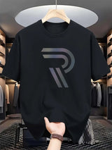 [Cotton | Soft] Soft, Breathable 100% Cotton Men's Gradient Letter Print T-Shirt | Casual Crew Neck Short Sleeve Tee