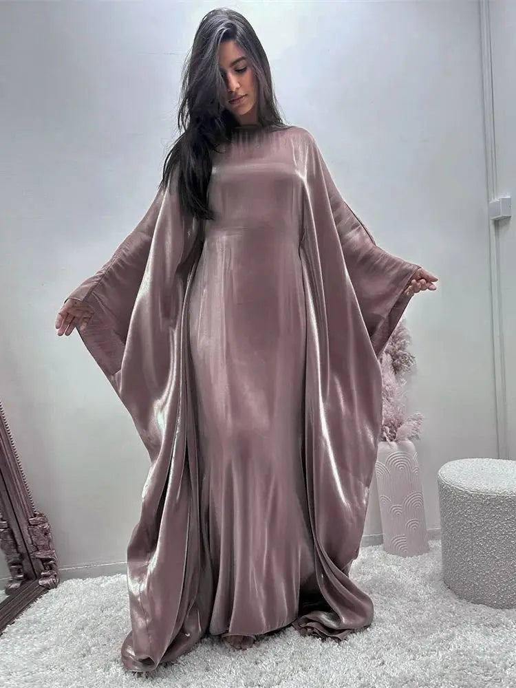 Batwing Butterfly Satin Shimmer Abaya Dubai Luxury Muslim Maxi Kaftan Dresses Abayas For Women Kebaya Caftan Robe Femme Vestidos