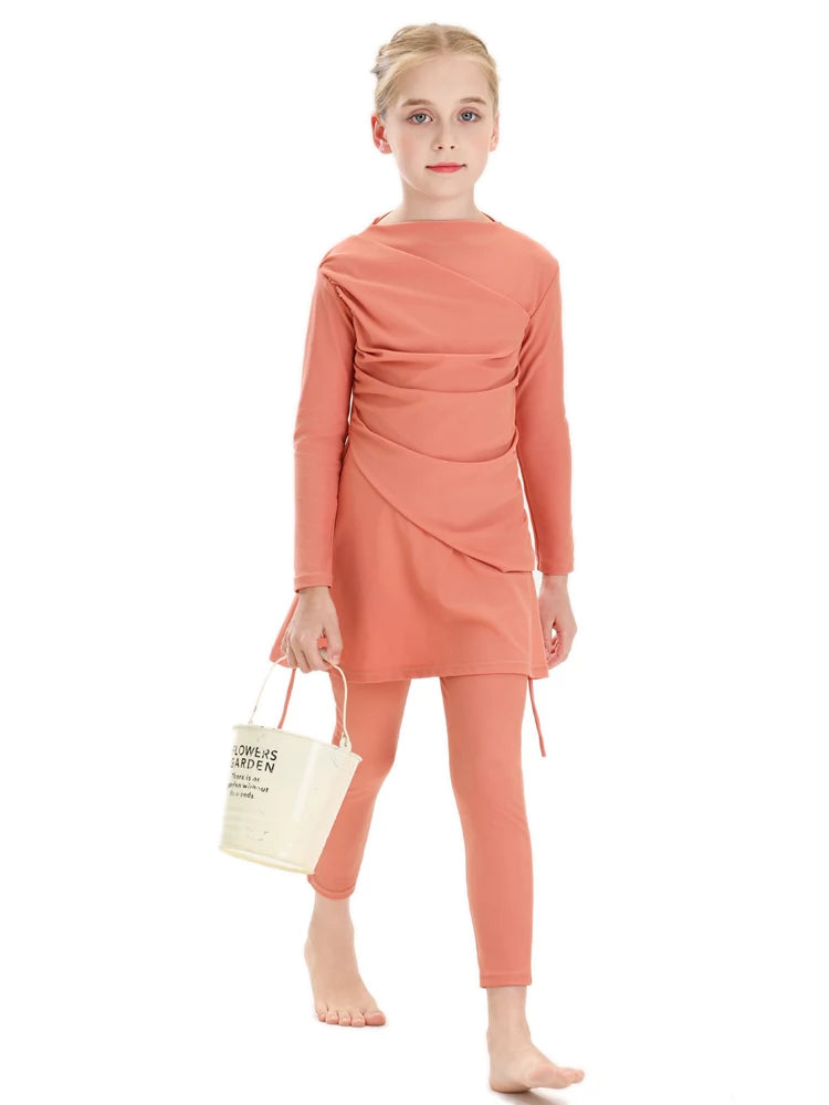 New 2025 Islamic Dubai Modest Abaya 3 Piece Set Burkini Muslim Kids Swimwear Girl With Swim Cap Femme Musulmane Clothing