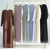 Chiffon Sheer Open Abaya Set Hijabi Muslim Women Party Ramadan Islamic Clothing  Dubai Turkey Kaftan Crepe Kimono Open Abayas