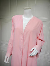 Dubai Pink Chiffon Open Abaya with Hijab included Loose Sleeve Muslim Cardigan Moroccan Caftan for Women
