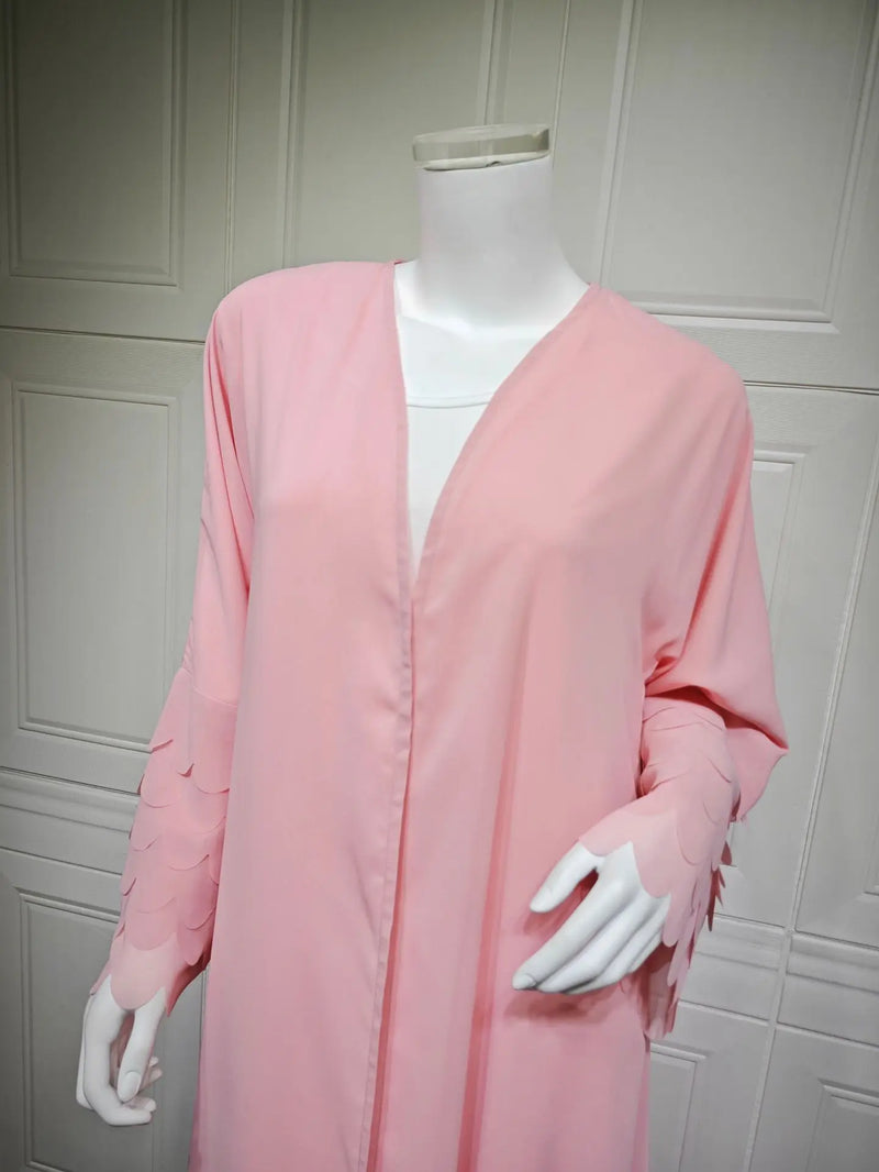 Dubai Pink Chiffon Open Abaya with Hijab included Loose Sleeve Muslim Cardigan Moroccan Caftan for Women