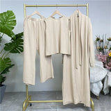 3 Piece Set Eid Muslim Dress Women Open Abaya Kaftan Dubai Kaftan Tops Pants Turkey Islam Kimono Robe Femme Musulmane Ensembles