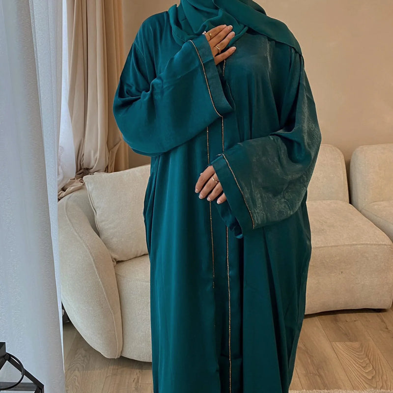 Long Loose Embroider White Open Kimono Abayas Kaftan Turkey Solid Color Islamic Green Abaya Dubai Luxury Women Prayer Clothing