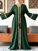 Newest Women Party Dress Chiffon Lace Open Abaya with Zipper Muslim Women Abaya Islamic Clothing Cardigan Muslim Loose Dress